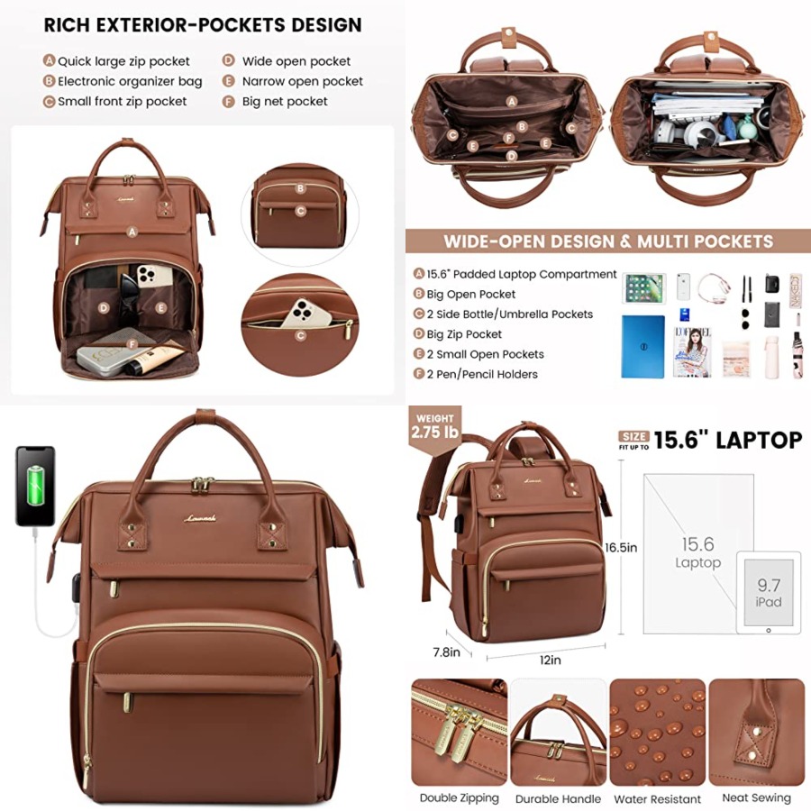 For Leather Work - Leather Laptop Backpack for Women, Travel