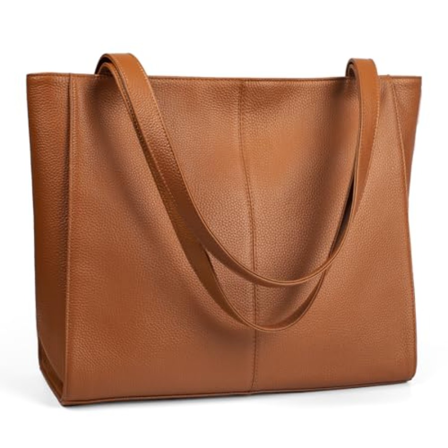 Leather Work Handbags For Women - Genuine Leather Zipper Tote Bag for