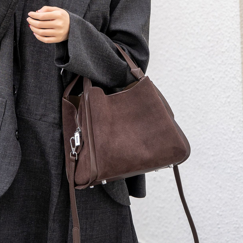 Leather Work Handbags For Women - Burminsa Cowhide Suede Genuine Leather Tote