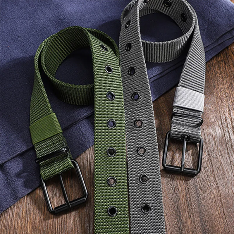 New Men Belt Porous Canvas Pin - Leatherwork Eyelets recension och pris