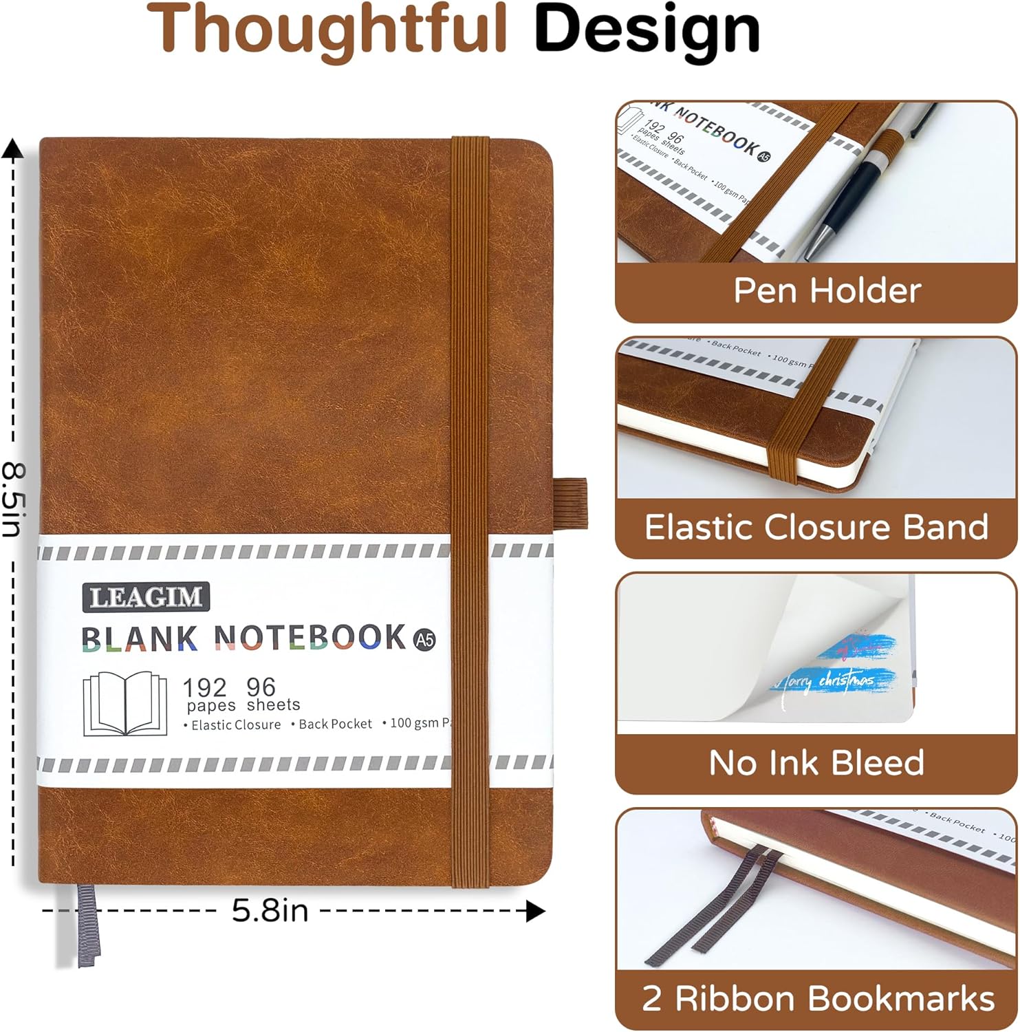A5 Blank Journal Notebook, 192 - Leatherwork Books recension och pris