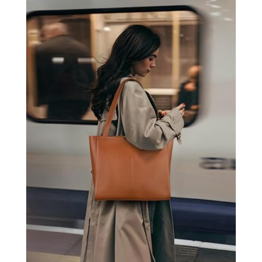 Genuine Leather Zipper Tote Ba - Leather Work Handbags For Women recension och pris