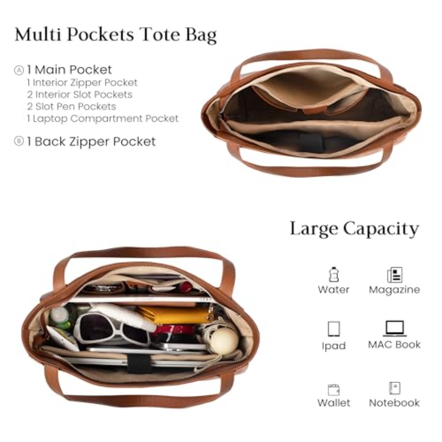 Genuine Leather Zipper Tote Ba - Leather Work Handbags For Women recension och pris