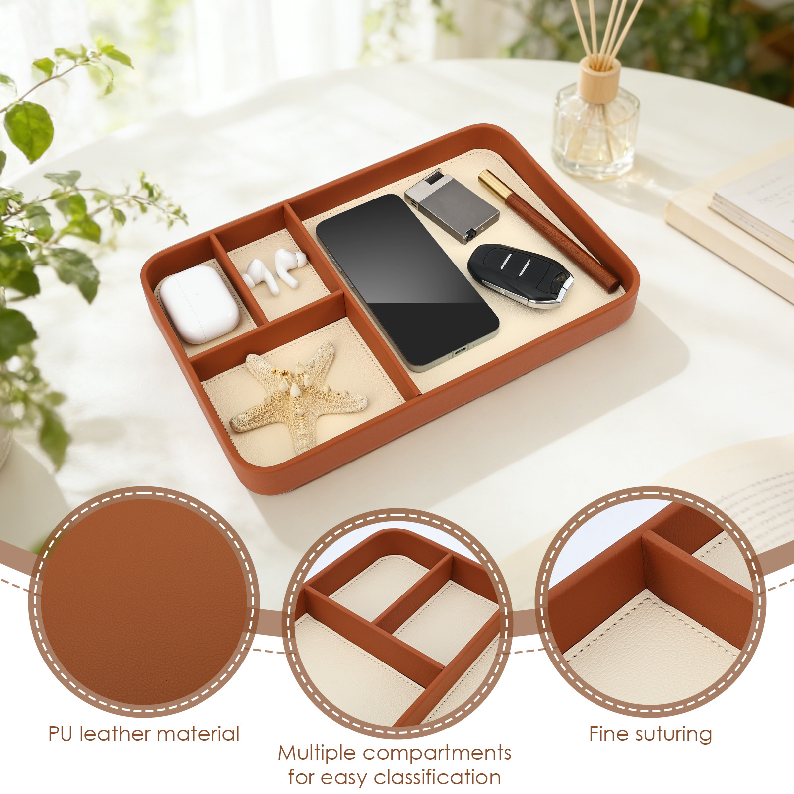 4-Compartment Storage Tray Sty - Leatherwork Table recension och pris