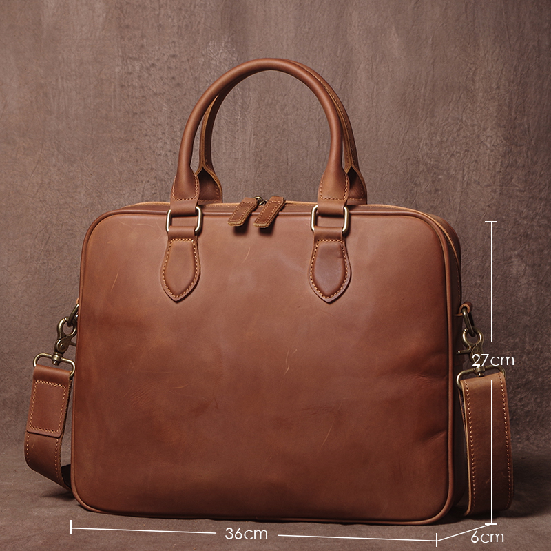 GURO Men Crazy Horse Cowhide B - Leather Work Handbag recension och pris