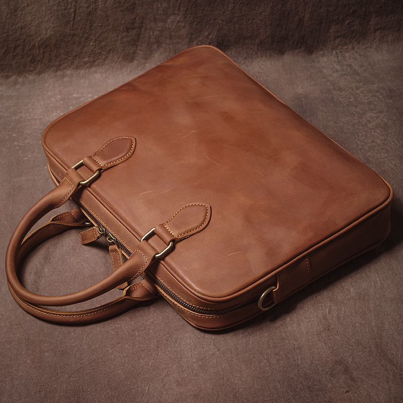 GURO Men Crazy Horse Cowhide B - Leather Work Handbag recension och pris
