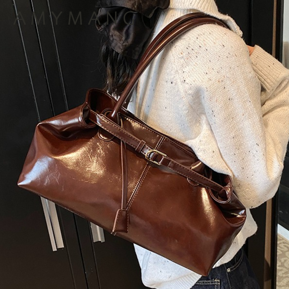 Winter Oil PU Leather Hobo Han - Leather Work Handbags For Women recension och pris