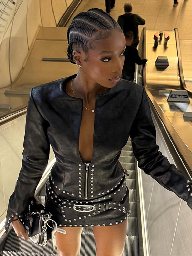 Y2k Leather Skirt Set Women Ri - Leatherwork Fasteners recension och pris