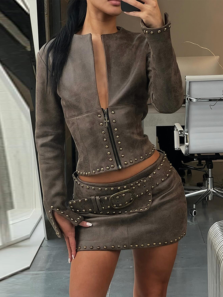 Y2k Leather Skirt Set Women Ri - Leatherwork Fasteners recension och pris
