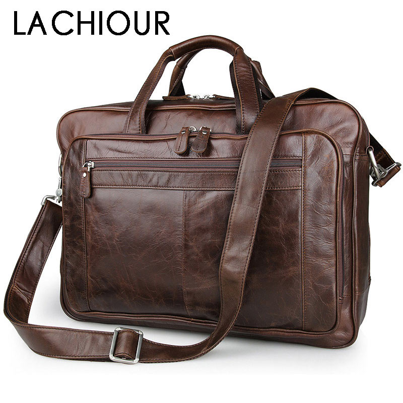 LACHIOUR Genuine Leather Men B - Leather Work Handbag recension och pris